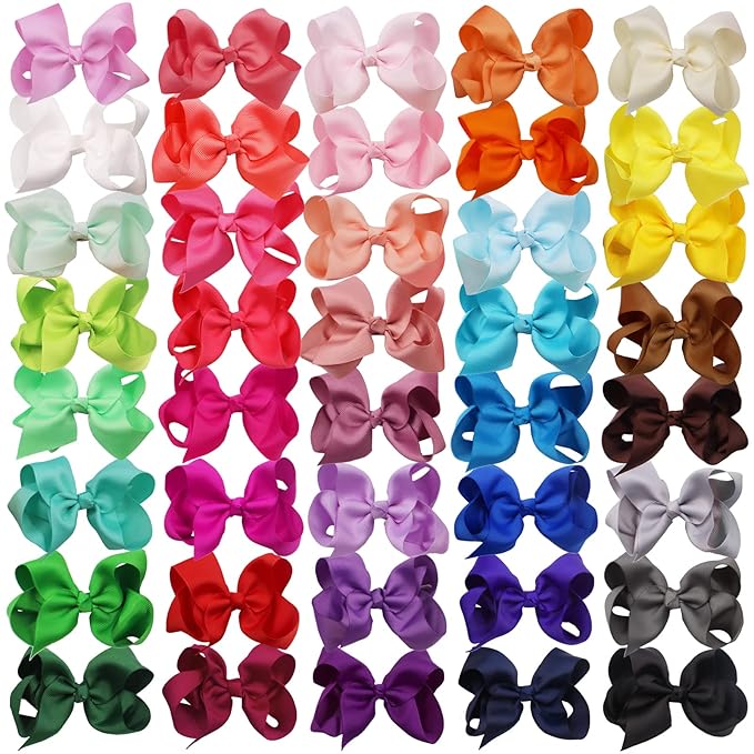WillingTee 40colors 4.5" Hair Bows for Girls Grosgrain Ribbon Big Hair Bows Alligator Clips Hair Accessories for Baby Girls Infants Toddlers Teens Kids Children