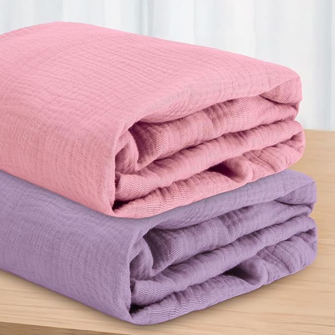Pro Goleem Muslin Changing Pad Cover for Girls, Soft Breathable Fitted Cotton Diaper Changing Table Pad Sheets, 2 Pack (Pink＆Purple)