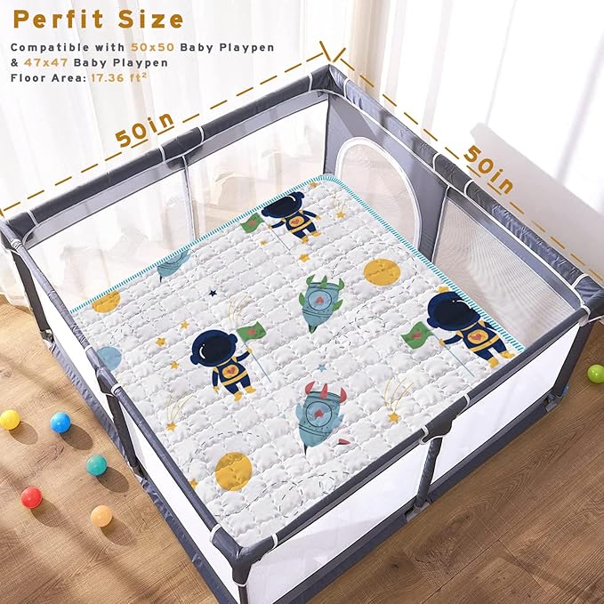 Baby Play Mats for Floor, 50x50 Playpen Mat Thick Soft Crawling Mat Non-Slip Cushioned Playmats for Baby Toddlers Infants Activity & Tummy Time, Foldable & Machine Washable Playmat (Space,50x50)
