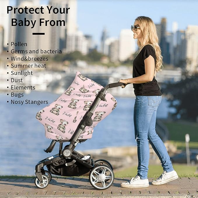 Personalized Panda Baby Car Seat Cover with Name,Multi-Use Canopy for Nursing, Strollers,Shopping Carts,Customized Breastfeeding Cover, Full Privacy,Infant Stroller Cover