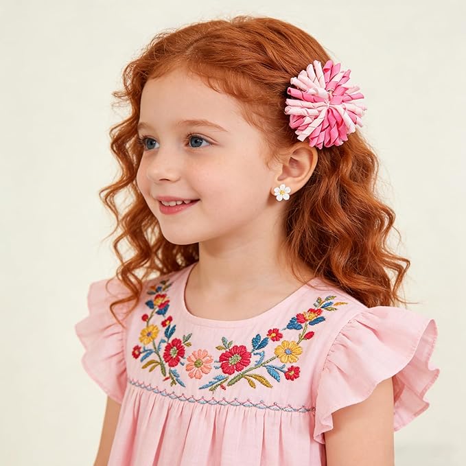 Yxiang Korker Cheer Bows Hair Clips Girls 4pcs Cute Pink & White Curly Corker Ribbon Alligator Barrettes Hair Accessories Kids Toddler Birthday Gift