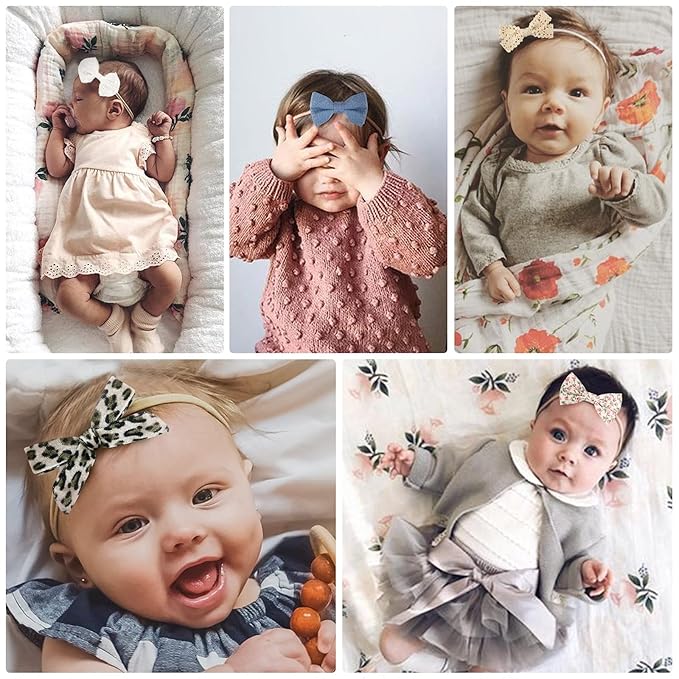 BQUBO Baby Girl Headbands with Bows Nylon Hairbands Handmade Hair Accessories for Newborn Infant Toddlers 10 Pack