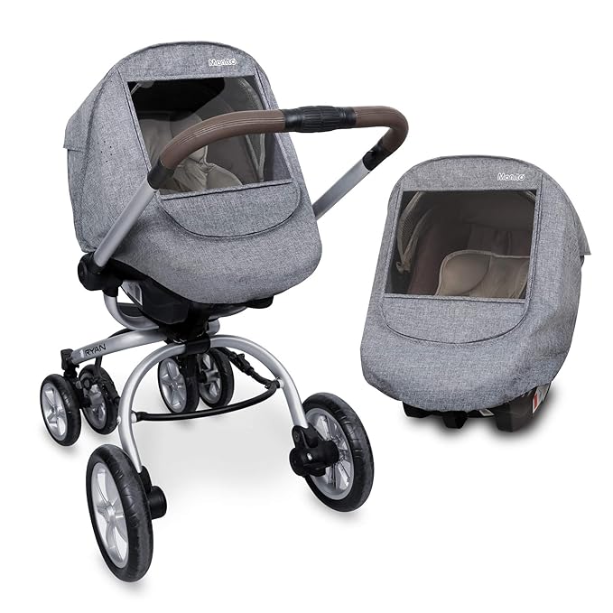Manito Melange Infant Car Seat Weather Shield – Universal-Fit, Clear Window, Windproof, Water-Repellent, Premium Baby Car Seat Cover for Travel & Outdoor Weather Protection (Black Grey)
