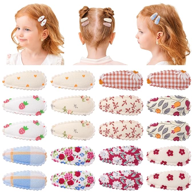 YHXX YLEN 20PCS Baby Hair Clips for Girls, 1.5" Toddler Hair Clips Tiny Floral Snap Barrettes for Fine Hair, Mini Hair Clips for Girls Kids Toddler Hair Accessories