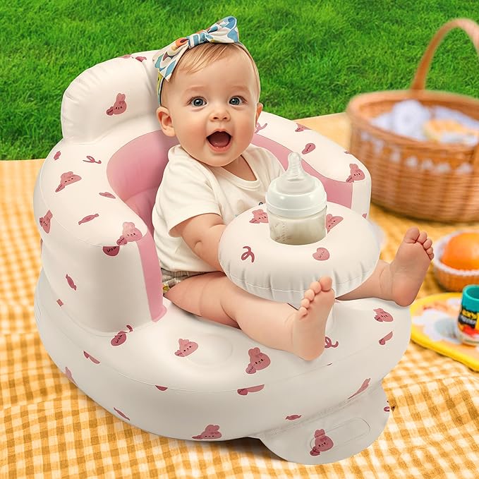 Inflatable Baby Seat for 3-36 Months, Back Support, Built-in Air Pump, Learning to Sit, Blow Up Floor Seat with Tray