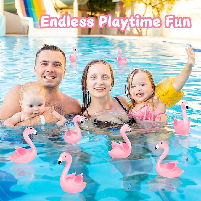 24PCS Flamingo Bath Toys, Pink Flamingo Rubber Duckies, for Kids Small Flamingo Rubber Duck Cake Decorations, Classroom Prizes