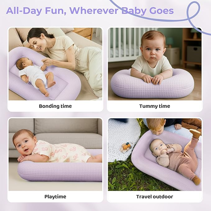 Baby Lounger for Newborn - Infant Lounger 0-24 Months with Lounger Cover, Adjustable Baby Nest Lounger, Breathable Fabric & 3D Support Newborn Lounger, Portable Newborn Essentials, Pink