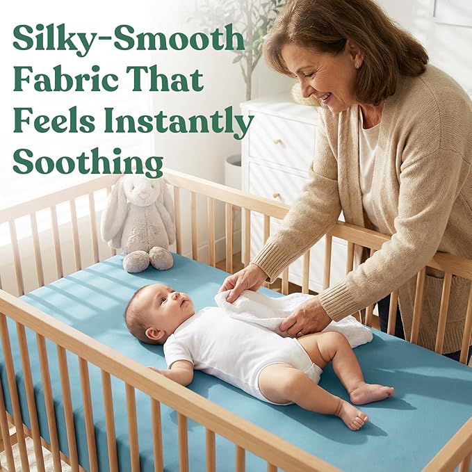 Comfort Baby Crib Sheets: Soft Fitted Crib Sheet That Stays Put, Universal Fit for 28x52 Crib Mattresses, Hypoallergenic with a Calming Effect for Boys & Girls, 2-Pack (Sage & Dusty Blue)