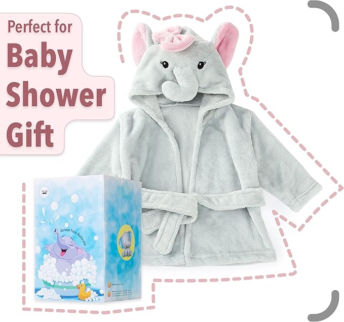 Mr. Pen Baby Animal Face Robe - Unisex, 0-9 Month, Plush, Elephant, Hooded Towel