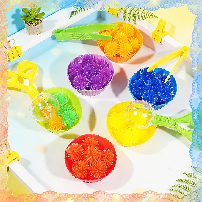 Bbiamsleep 78 Pcs Sensory Bin Filler Sensory Bin Items Fine Motor Skills Include Colorful Hedge Balls Tweezers Scissors Clips Sorting Cup for Sorting Counting Training
