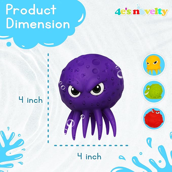 4E's Novelty Sea Animal Octopus Water Balls 4 Pack - Pool Toys Outdoor Activity Game Bath Tub Sensory Octopus Absorbent Splash Balls Bomb, Floating Swim Toys, Easter Basket Stuffers