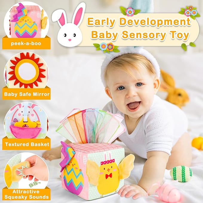 Easter Baby Toys Montessori Toys Baby Tissue Box Toy for Babies 3 6 9 Months, Easter Gifts, Easter Basket Stuffers for Babies