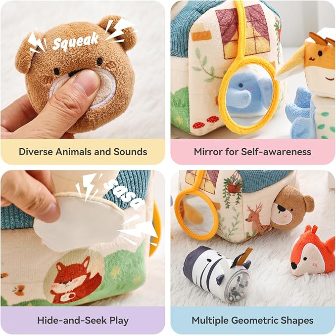 Youuys Baby Toys 6-12 Months Toys （ Montessori Toys Baby Tissue Box Sensory Toys & Jungle Soft Stuffed Animal Set with Rattle） - Toddlers Sensory Montessori Toy for 6 12 18 Months