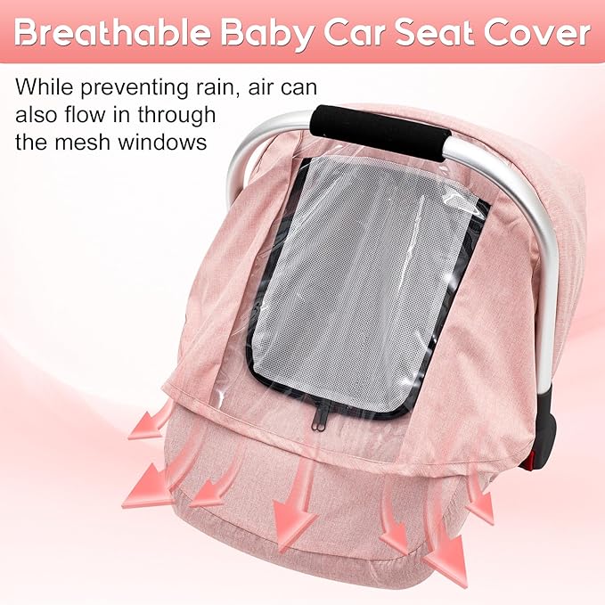 Baby Car Seat Cover, Waterproof Carseat Cover with EVA Transparent Window, Universal Car Seat Rain Cover with Storage Bag, Breathable Baby Carrier Cover for Cold Weather