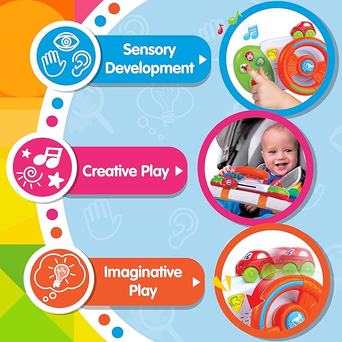 HAP-P-KID My First Baby Stroller Toy, Toddler Steering Driving Wheel, Car Seat Educational Learning Driver Toys, Pretend Drive Dashboard, Infant Baby Preschool Gift 6 7 8 9 10 11 12 Month 1 Year Old