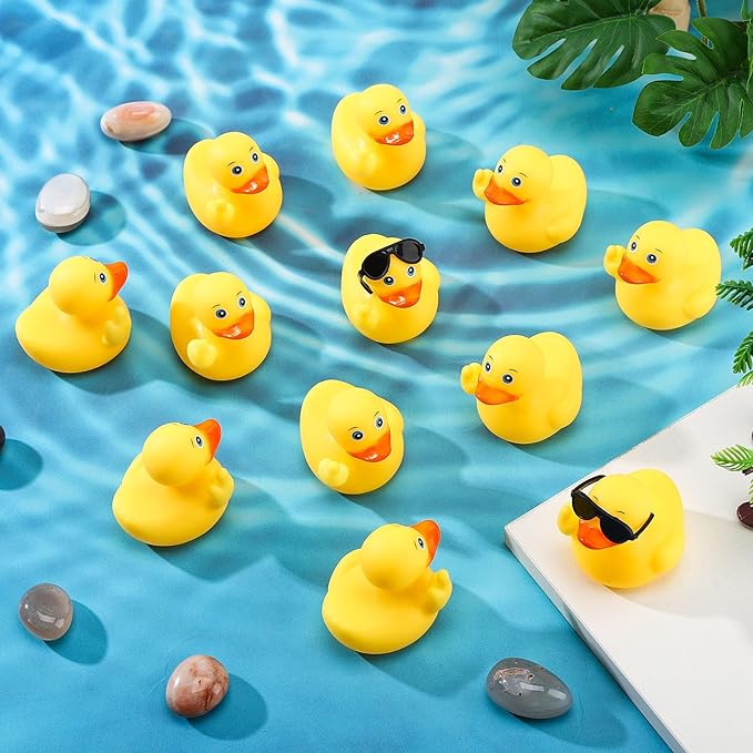 50 Pcs Rubber Duck with Sunglasses,Squeak Finger Duck Bath Toys,Funny Rubber Ducks Figurines Mini Ducks for Bathroom Shower Birthday Gifts Party Favors