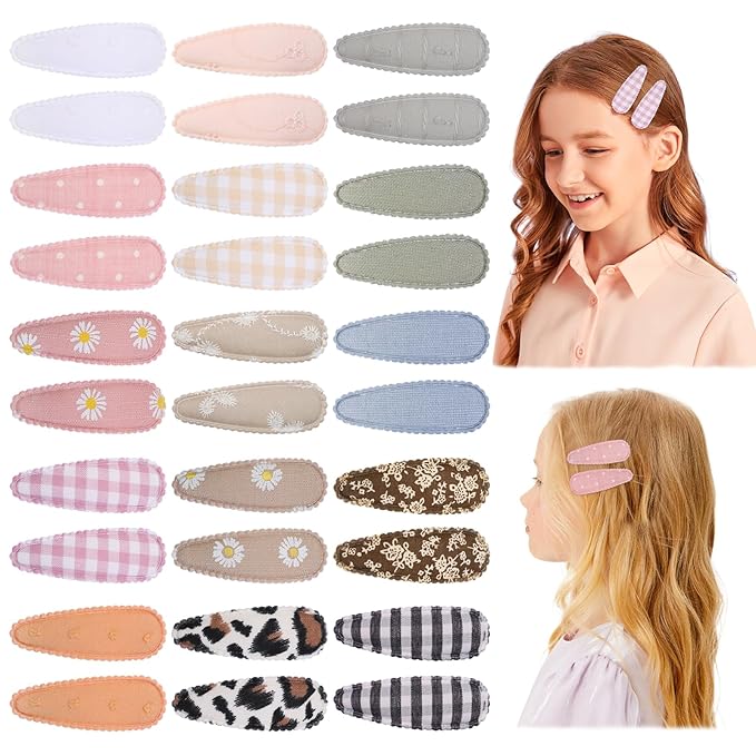 Choicbaby 30 Pcs Toddler Hair Clips Floral Print Girl Hair Clips for Girls Non Slip Wrapped Snap Hairpins for Kids Barrettes Hair Accessories for Baby Girls 2.2 Inch