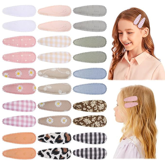 Choicbaby 30 Pcs Toddler Hair Clips Floral Print Girl Hair Clips for Girls Non Slip Wrapped Snap Hairpins for Kids Barrettes Hair Accessories for Baby Girls 2.2 Inch