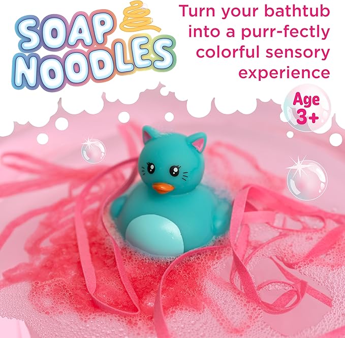 Creativity for Kids Soap Noodles Kitty Bath Set | Mix, Swirl & Play with Pink Soap Noodles & Puddles The Kitty Duck | Easter Basket Stuffers & Fine Motor Skill Crafts (Ages 3+)