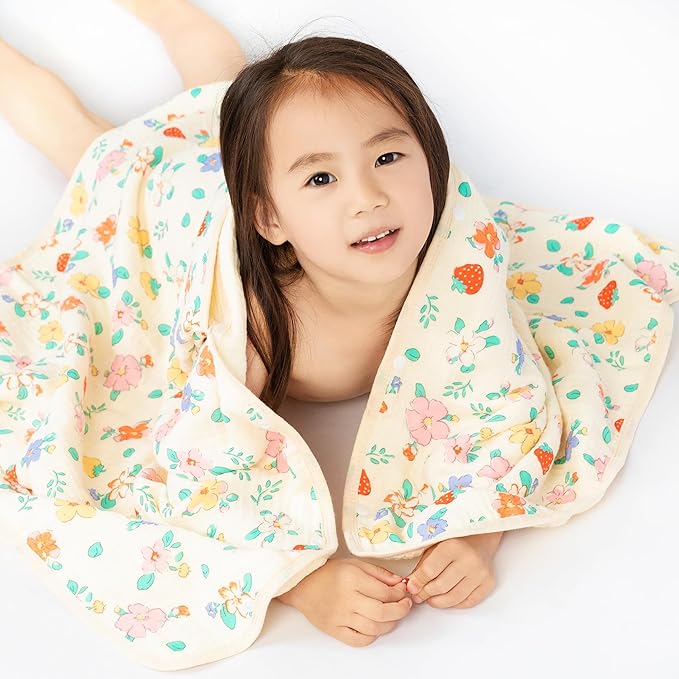 Hooded Towel Muslin Hooded Towel Made from Organic Cotton 6-Layer Cotton Bath Towel, Soft Bath Towels for Toddler Baby,Toddler Towels with Hood for Girl