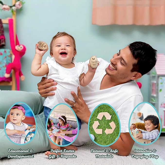 Personalized Musical Easter Egg Shaker 2026, Wooden Easter Eggs, First Easter Gifts for Baby, Easter Gift for Kids, Birthday Gift Idea (1.6" x 2.4")