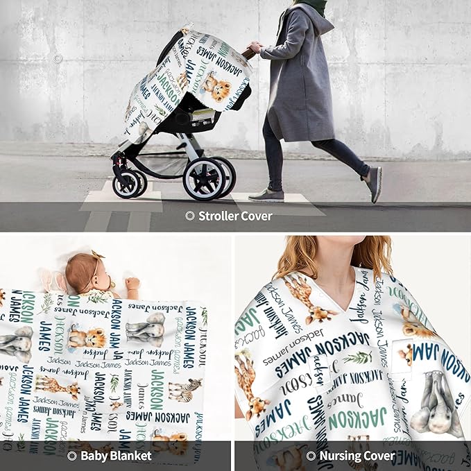 Personalized Baby Car Seat Cover Winter Custom Minky Carseat Cover Boy Girls with Name Woodland Carseat Canopy Customized Car Seat Canopy Infant Carrier Covers Nursing Cover Toddler Blanket
