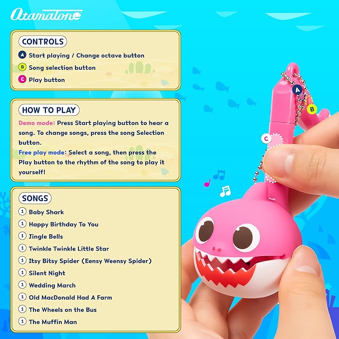 Otamatone Melody [Special Baby Shark Edition] Portable Mini Size Electronic Keychain Musical from Japan – by Maywa Denki [English Instructions] – Mommy Shark