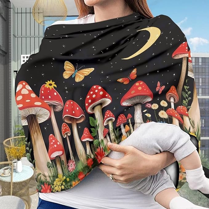 Mushroom Moon Car Seat Covers Dust Cover Baby Wind-Protected Soft Infant Stroller Cover Breathable Breastfeeding Shawl Multi-Use Car Seat Canopy Cover