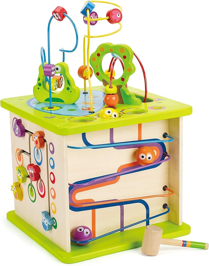 Hape Country Critters Wooden Activity Play Cube Pound & Tap Bench with Slide Out Xylophone - Award Winning Durable Wooden Musical Pounding Toy Multifunctional and Bright Colours, Yellow