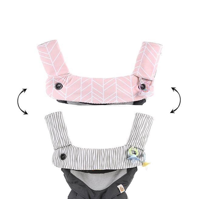Premium Drool and Teething Reversible Cotton Pad | Fits Ergobaby Four Position 360 + Most Baby Carriers | Pink Herringbone Design | Hypoallergenic | Great Baby Girl Shower Gift by Mila Millie