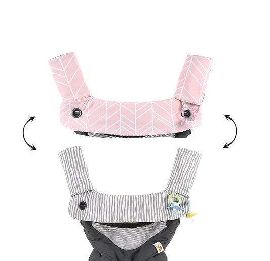 Premium Drool and Teething Reversible Cotton Pad | Fits Ergobaby Four Position 360 + Most Baby Carriers | Pink Herringbone Design | Hypoallergenic | Great Baby Girl Shower Gift by Mila Millie