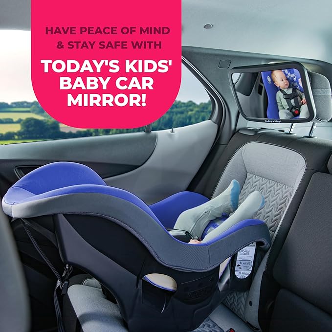 Todays Kids Baby Car Mirror for Back Seat Rear Facing - 360-Degree Adjustable Backseat Baby Mirror for Car, Extra Wide & Crystal Clear Car Mirror Baby Rear Facing Seat - Fully Assembled & Shatterproof