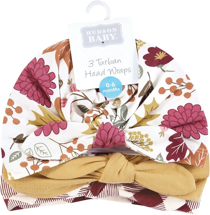 Hudson Baby Infant Girls Turban Cotton Headwraps, 0-24 Months