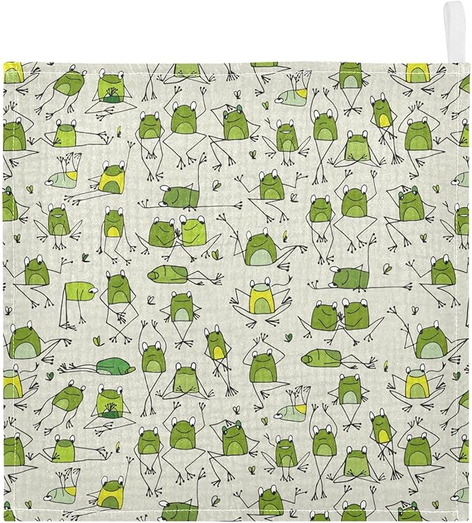 vvfelixl Baby Cotton Washcloths Funny Frogs Infants Bath Towel for Unisex Face Towels for Newborn, Natural Baby Wipes Delicate Skin, 11.8 X 11.8 inch, one sizex3
