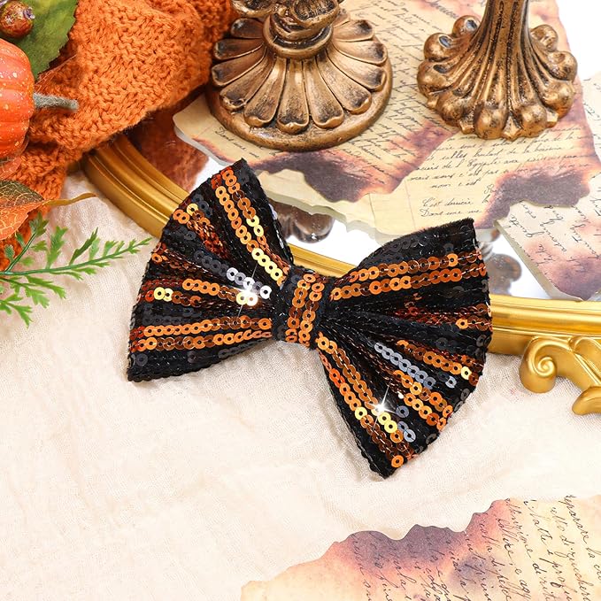 Halloween Baby Girl Clips Alligator Clips Hair Sequins Bows Toddler Girls Sparkly Glitter Baby Barrettes Cheer Bows Kids Hair Bow Black Stripe