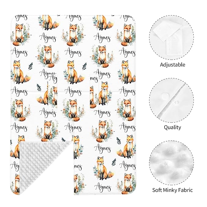 Personalized Winter Carseat Cover for Baby Custom Name Car Seat Canopy for Newborn Baby Boys Girls 2 in 1 Mom Nursing Breastfeeding Covers Fox Minky Baby Carrier Stroller Covers