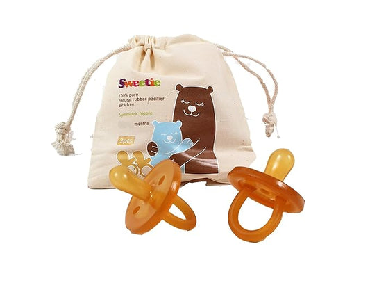 Sweetie Rubber Pacifier Natural Rubber Natural Rubber Pacifier with Symmetrical Nipple 2 Count (0-6 Month/Small)