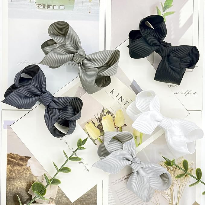 Hair Bows for Girls 10PCS Girls Toddler bows Clips Black Grosgrain Ribbon Alligator Clips Kids Hair Accessories