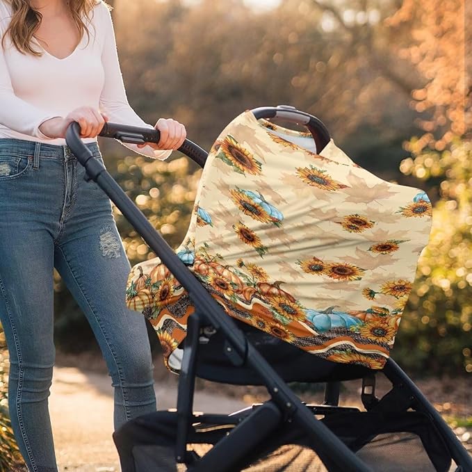 AFPANQZ Sunflower Pumpkin Stretchy Baby Car Seat Covers Nursing Breastfeeding Cover Breathable Multiuse Infant Carseat Canopy Stroller Cover Scarf All Seasons