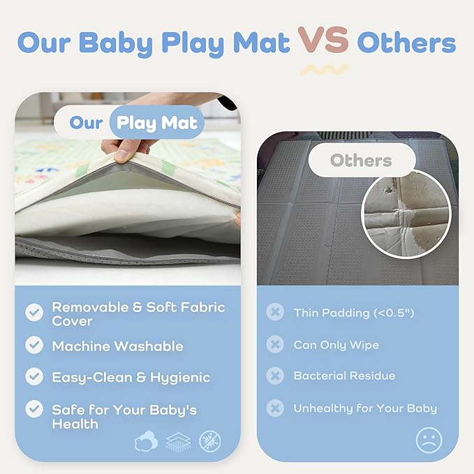 1.5" Thicker Baby Play Mat for Floor, 50x50 Removable & Machine Washable Cover Playpen Mat Softness Foam Mats, Easy-Clean Hygienic, Comfort Safety Kids Crawling (Dazzling World)