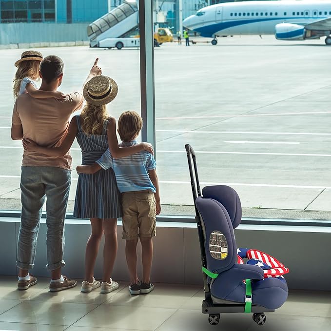 Car Seat Dolly for Airport - CarSeat Roller Cart Wheels for Airplane - Car Seat Travel Cart Carrier with Straps Foldable Luggage Trolley Folding Hand Truck(Green)