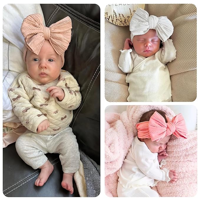CÉLLOT 6 Pcs Baby Bows Headbands Nylon Hairbands Baby Girl Bows Hair Accessories for Newborn Infant Toddler Essentials (Avocado Series)