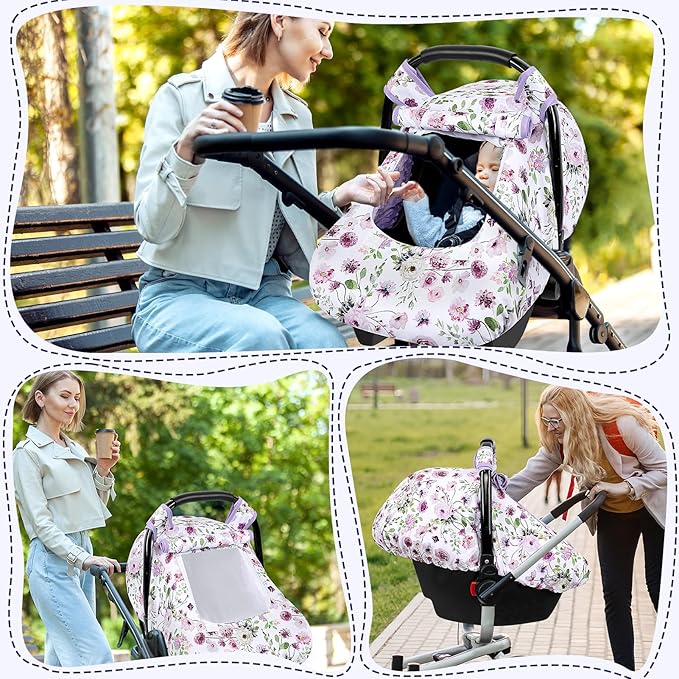 GFU Baby Car Seat Head Support for Newborn, 2 in 1 Infant Car Seat Head Body Support with Strap Pads & Baby Car Seat Cover Winter, Windproof Carseat Covers for Newborn with 2 Layers Window