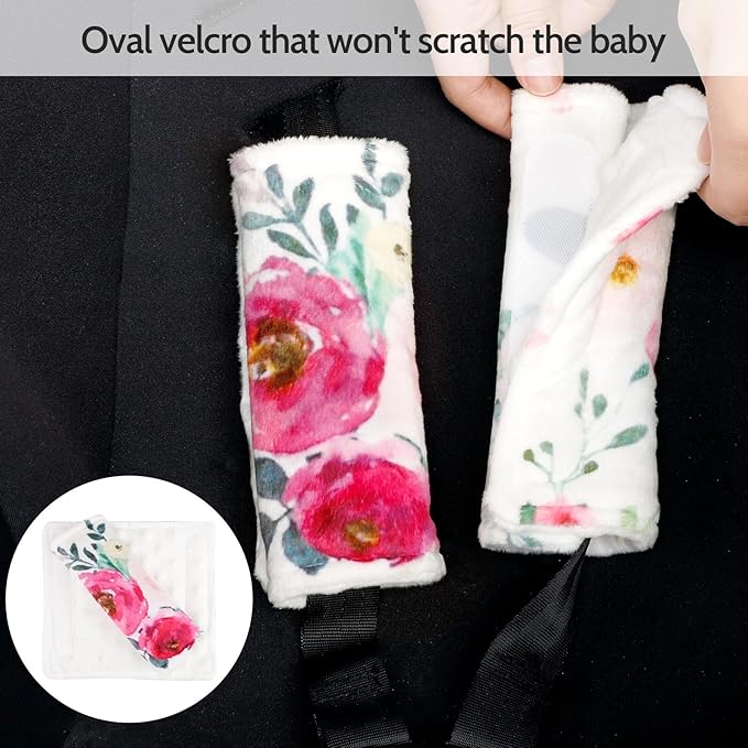 TANOFAR Baby Car Seat Insert and Strap Covers, Gray Carseat Head Support for Girls, Soft Unisex Cushion Fit for Car Seats, Stroller, Bouncers, (Flower)