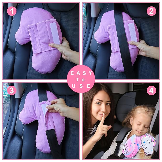 FIODAY Seat Belt Cover Pad for Kids Unicorn Seatbelt Pillow Soft Seat Belt Cover Car Pillow Toddler Travel Seat Strap Pad Neck Support for Girls Boys, Pink