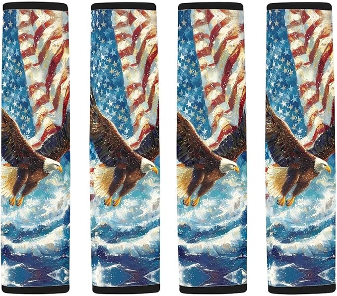 AFPANQZ Eagle Pattern USA Flag 2pcs Universal Car Seat Belt Pads Cover Vehicle Seat Belt Comfort Shoulder Pads for Adults Children Seat Cushion Shoulder Straps Cushion for Bags
