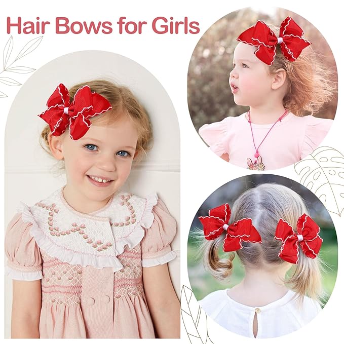 OAOLEER 5” 2PCS Hair Bows for Girls, Red Grosgrain Ribbon Bows Hair Alligator Clips Hair Accessories for Girls Infants Toddlers Kids Teens Children (Red)
