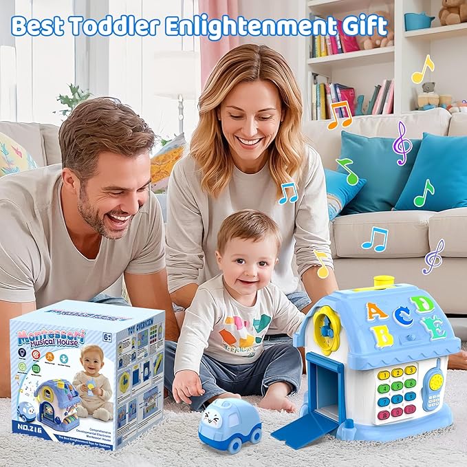 Montessori Toys for 1 Year Old Boy Gifts, 12-in-1 Musical House Educational Baby Toddler Boy Toy Age 1-2, First Birthday Easter Gift for Boy Girl 6-12 12-18 6-24 Months, Blue