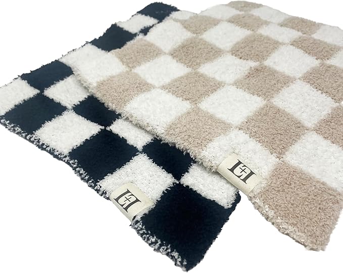 L+L USA Checkered Baby Lovey Pacifier/Teether Holder 10"x10" - DreamSoft Plush Fluffy Cuddly Soothie Reversible Mini Comfort Blanket - Cute Newborn Gift Essential Babies Boys Girls (Black/White)