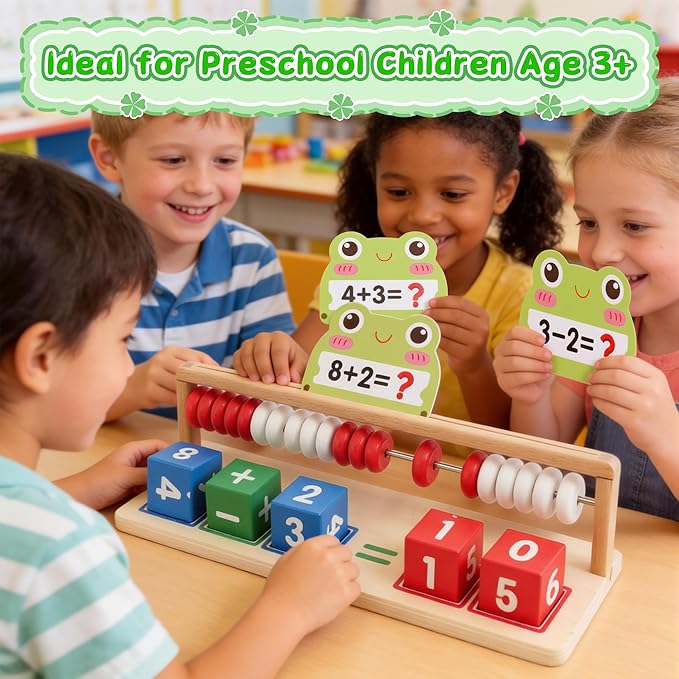 Abacus for Kids Math Number Blocks Toy Abacus Toddler Toys 3–4, Wooden Montessori Math Learning with Counting, Educational Gift for Boys & Girls